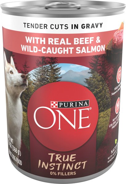 Purina ONE SmartBlend True Instinct Tender Cuts in Gravy with Real Beef & Wild-Caught Salmon Canned Dog Food (13-oz can, case of 12)