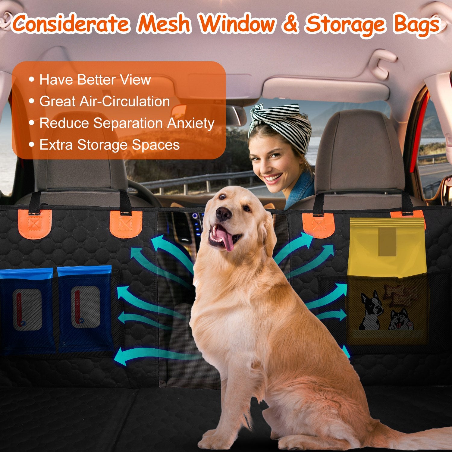 Waterproof Dog Car Seat Cover with Zipper Mesh Window – Heavy Duty Back Seat Protector for SUVs & Trucks