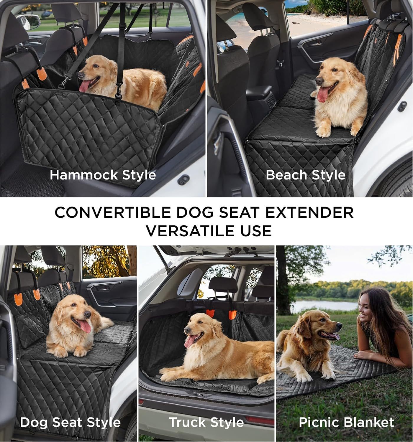 Heavy Duty Dog Car Seat Cover with Hard Bottom Support – Waterproof Back Seat Hammock for Large Dogs (400lbs Capacity)