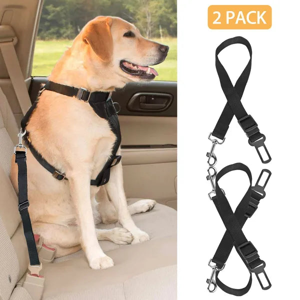 Adjustable Dog Car Seat Belt (2-Pack) – Heavy Duty Safety Tether for Secure Pet Travel
