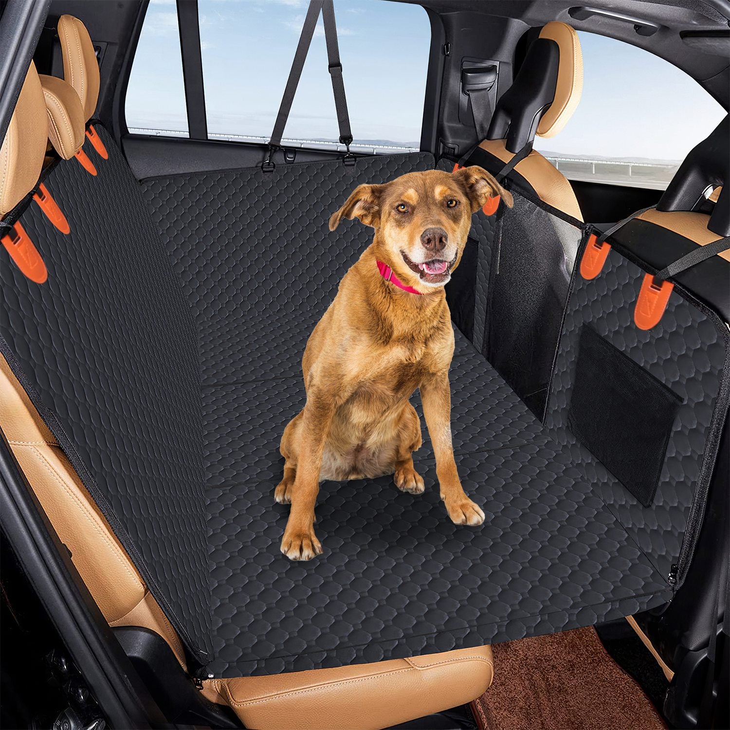 Waterproof Dog Car Seat Cover with Zipper Mesh Window – Heavy Duty Back Seat Protector for SUVs & Trucks