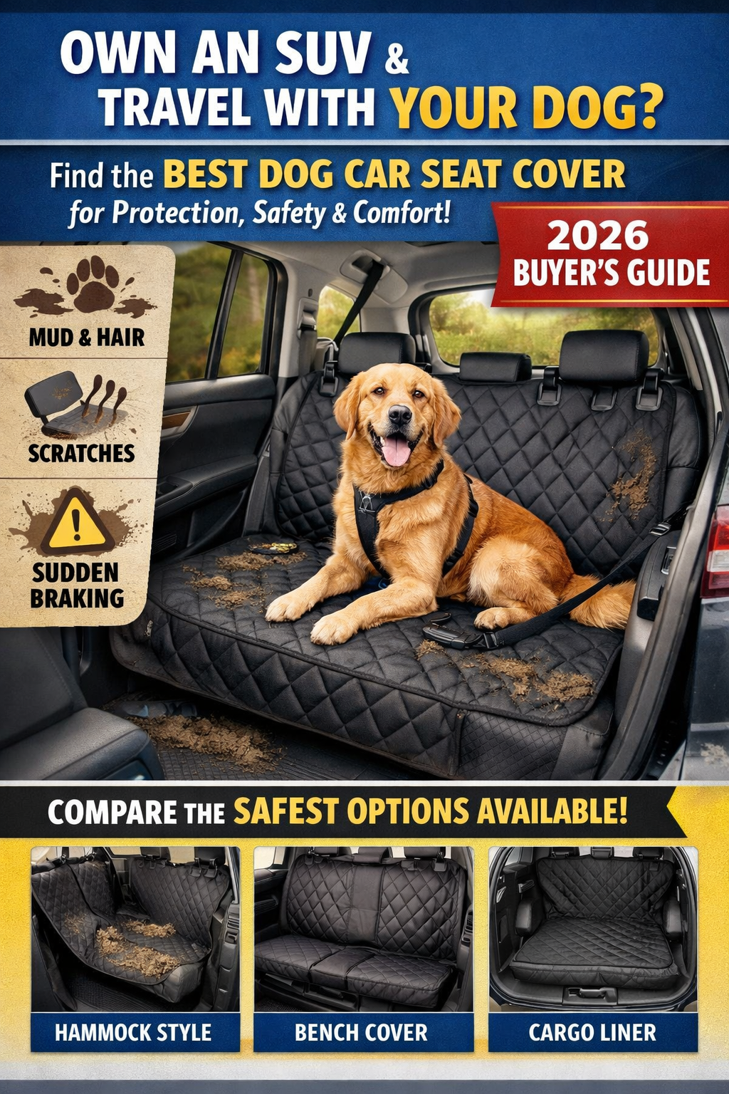 Compare hard bottom and hammock dog car seat covers for SUVs. Discover which option is safest for large dogs and long-distance travel.