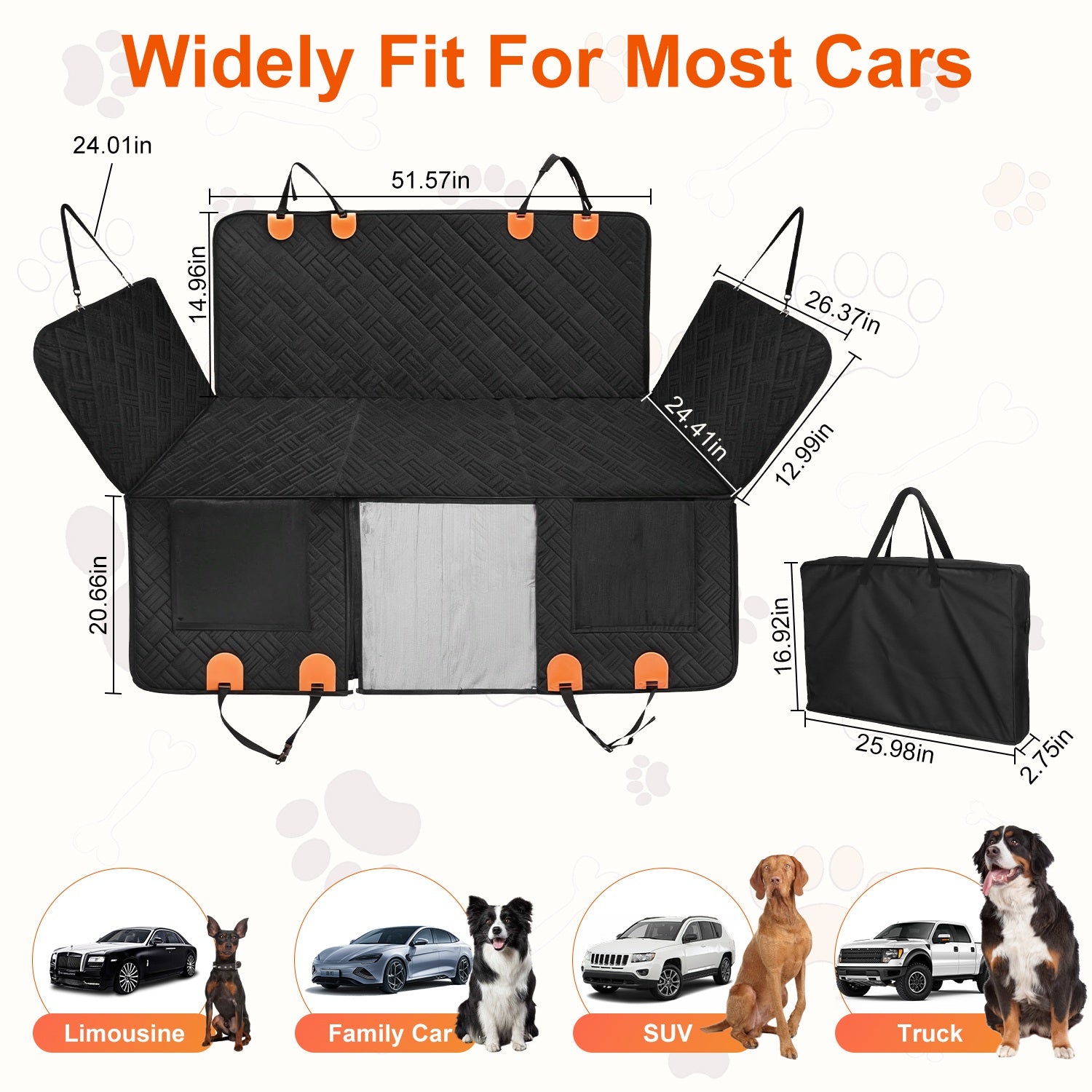 Waterproof Dog Car Back Seat Cover with Side Flaps – Full Bench Protection