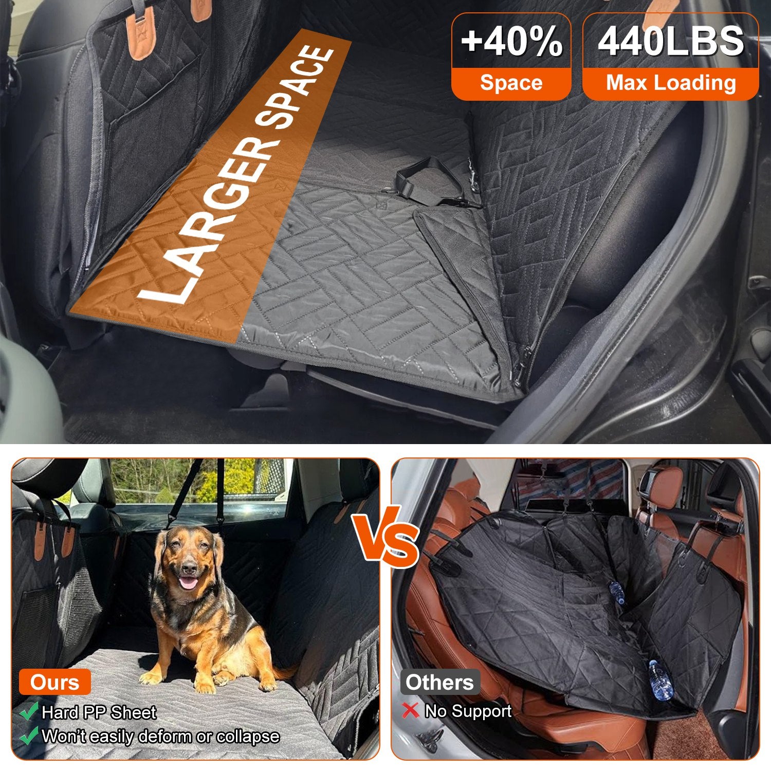 Waterproof Dog Car Back Seat Cover with Side Flaps – Full Bench Protection