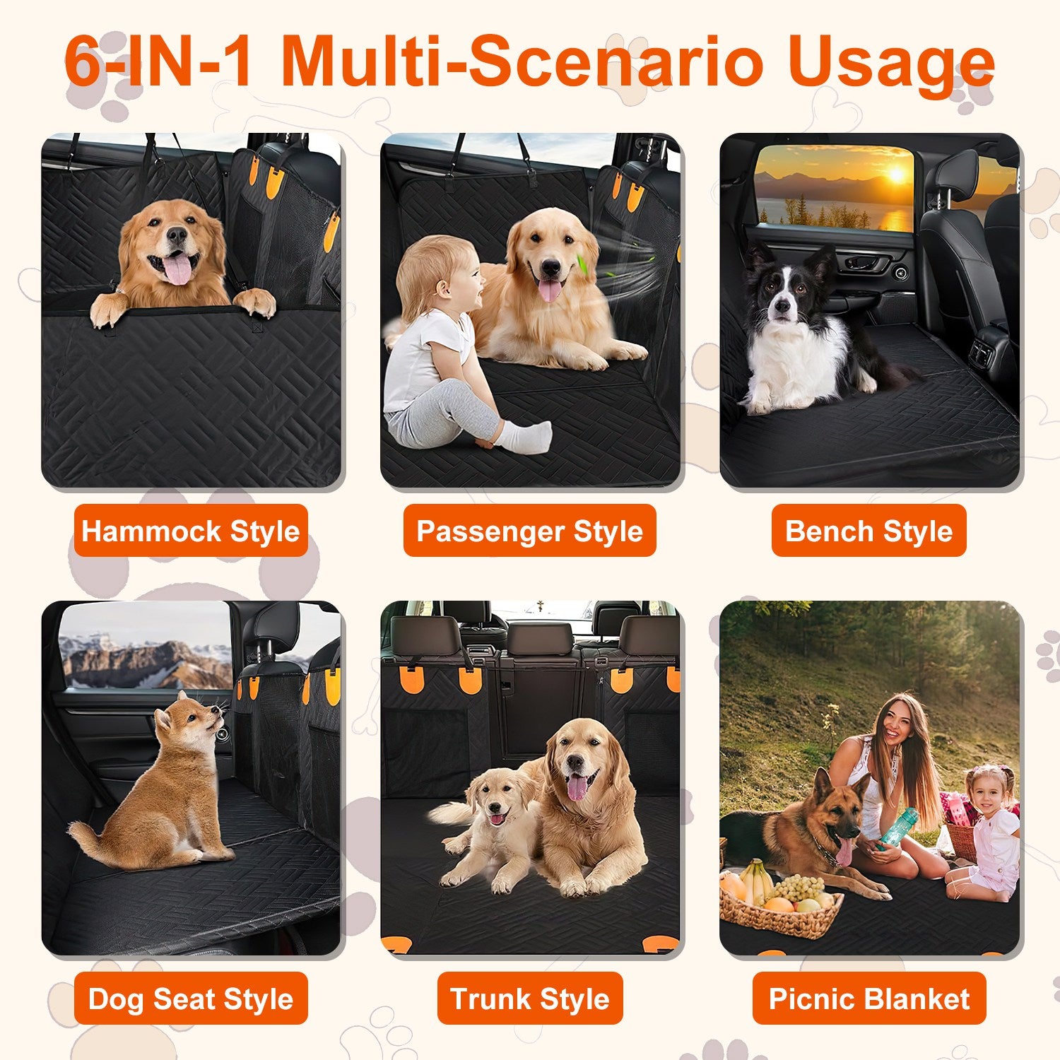 Waterproof Dog Car Back Seat Cover with Side Flaps – Full Bench Protection