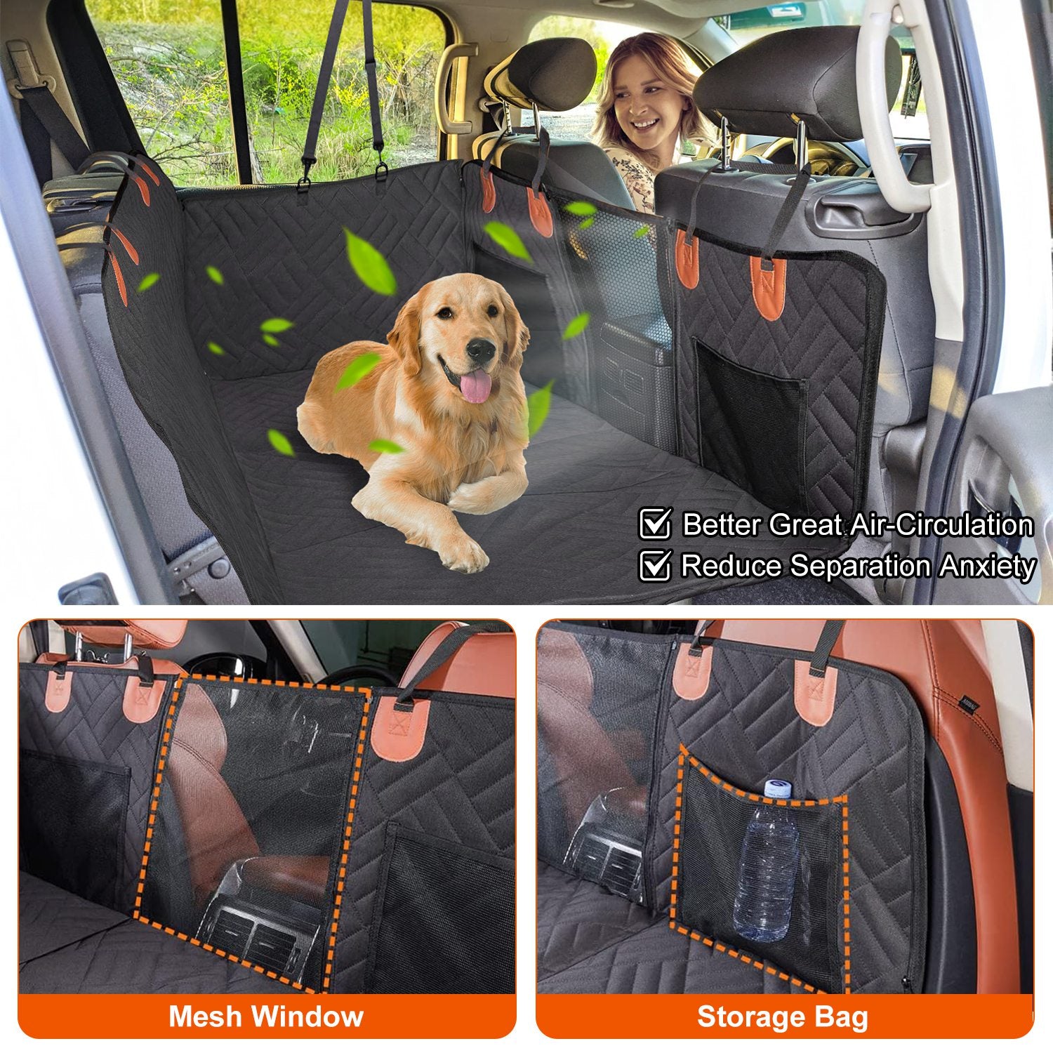 Waterproof Dog Car Back Seat Cover with Side Flaps – Full Bench Protection