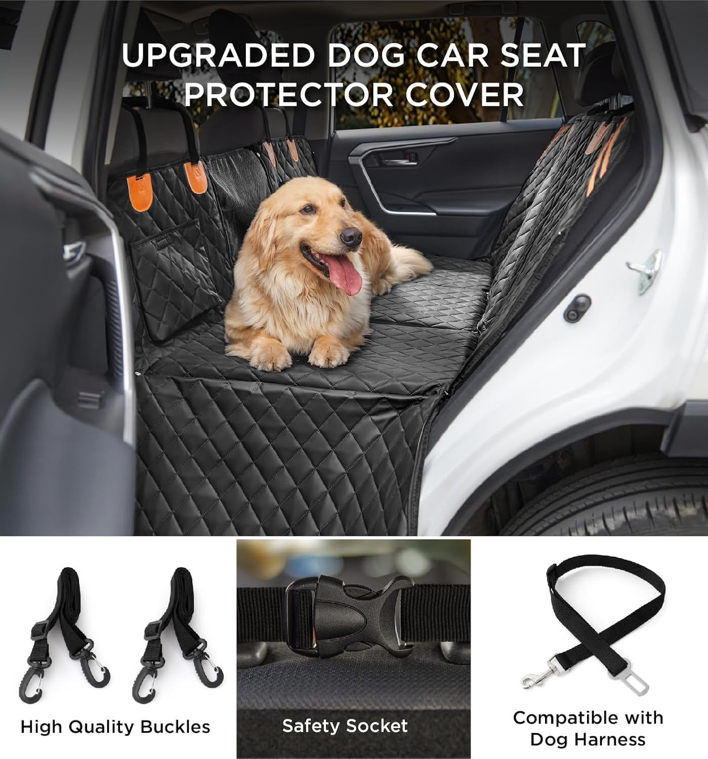 Heavy Duty Dog Car Seat Cover with Hard Bottom Support – Waterproof Back Seat Hammock for Large Dogs (400lbs Capacity)