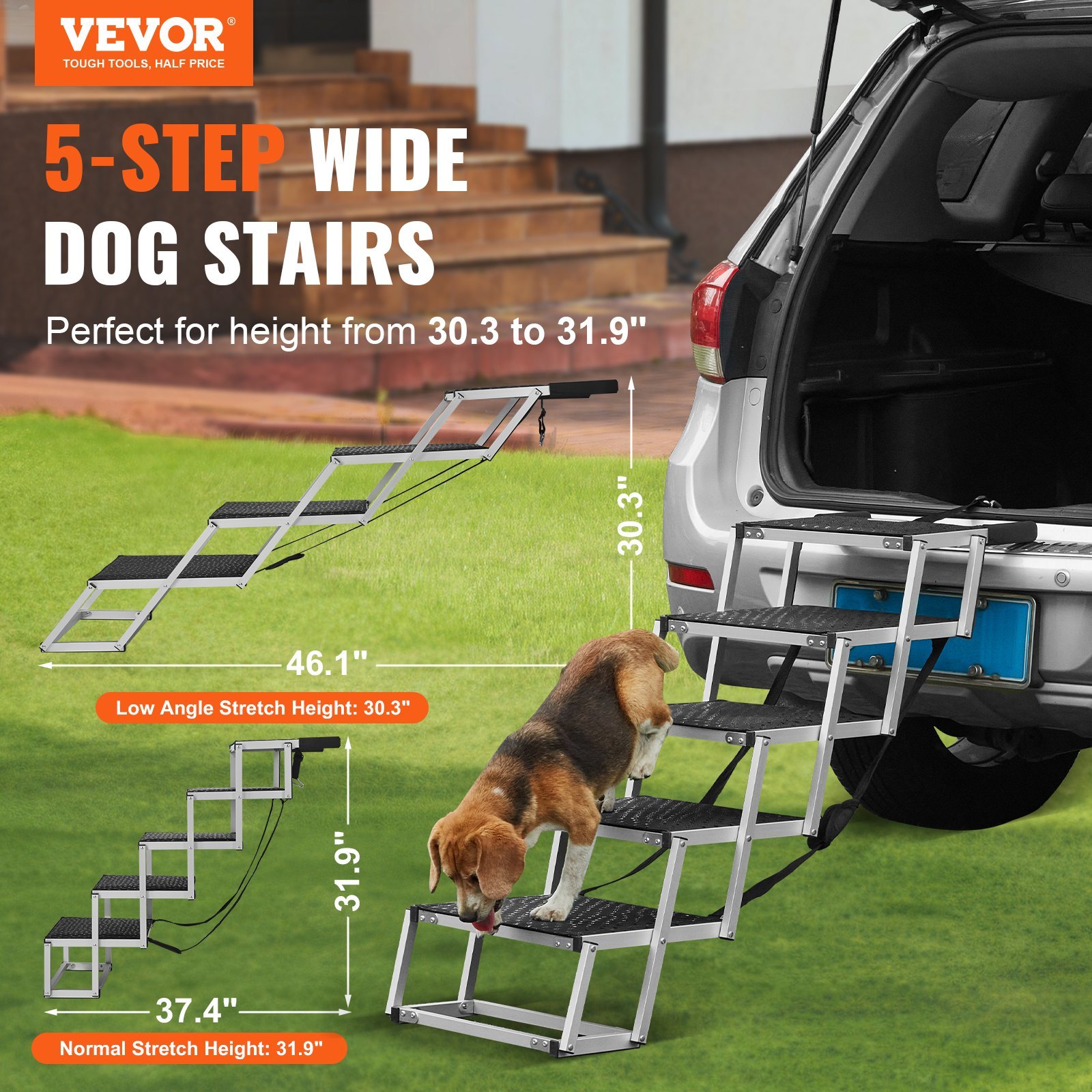 Dog Car Stairs — 5-Step Folding Aluminum Steps for SUVs & Trucks, 150 lbs - Image 2