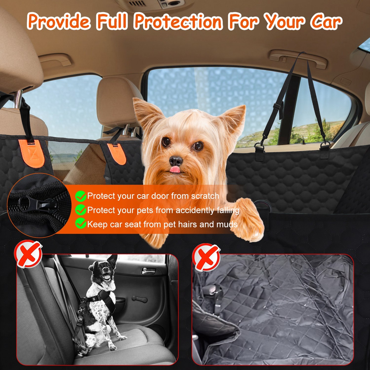 Dog Car Back Seat Cover with Kick Protection Flaps — Waterproof 600D - Image 3