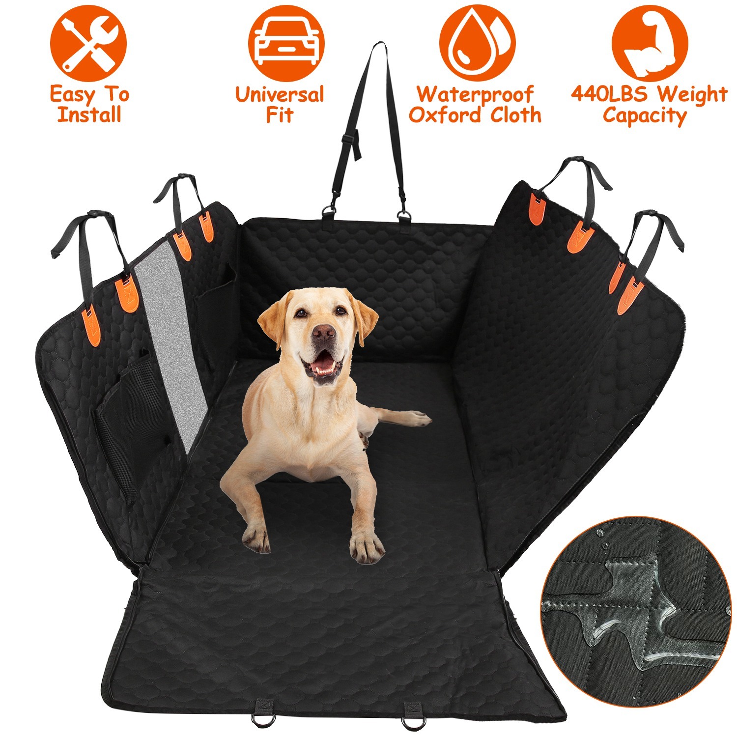 Dog Car Back Seat Cover with Kick Protection Flaps — Waterproof 600D