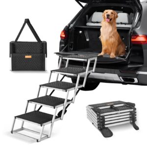 Dog Car Stairs — 5-Step Folding Aluminum Steps for SUVs & Trucks, 150 lbs