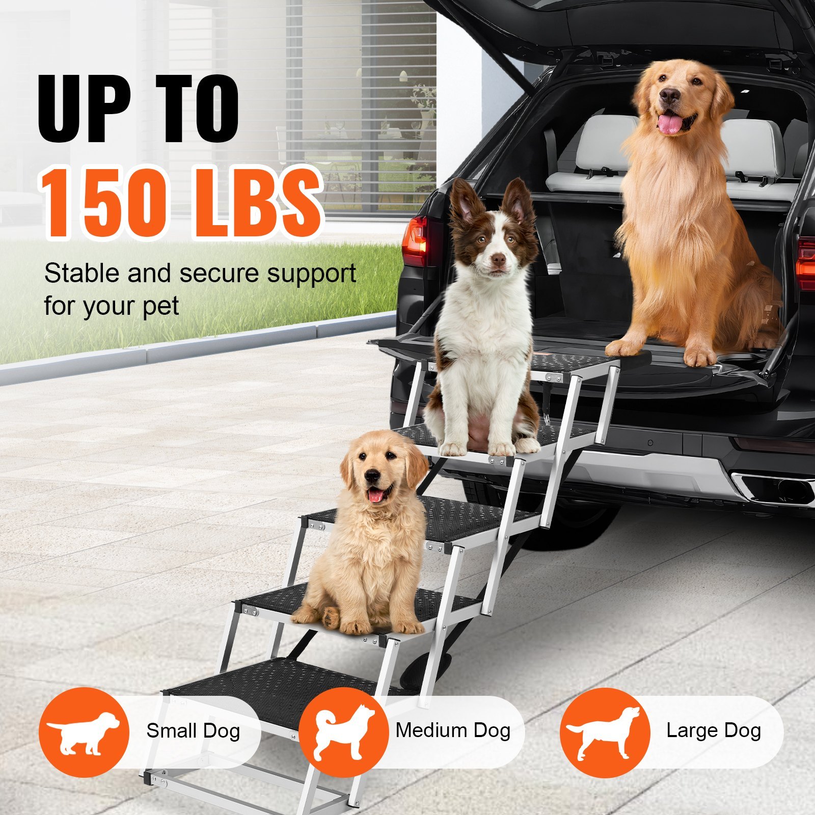 Dog Car Stairs — 5-Step Folding Aluminum Steps for SUVs & Trucks, 150 lbs - Image 3